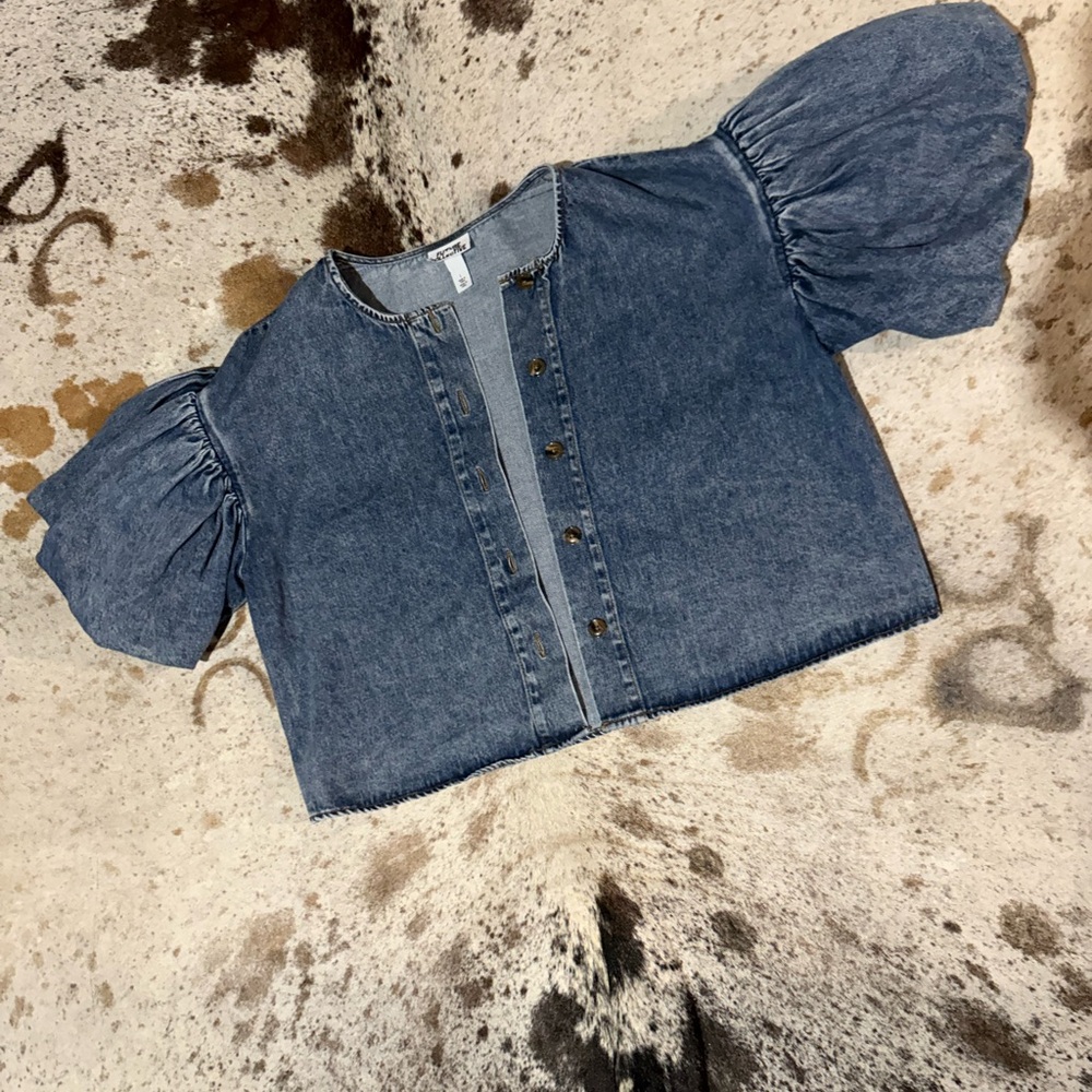 Future Collective Denim Puff Sleeve Top